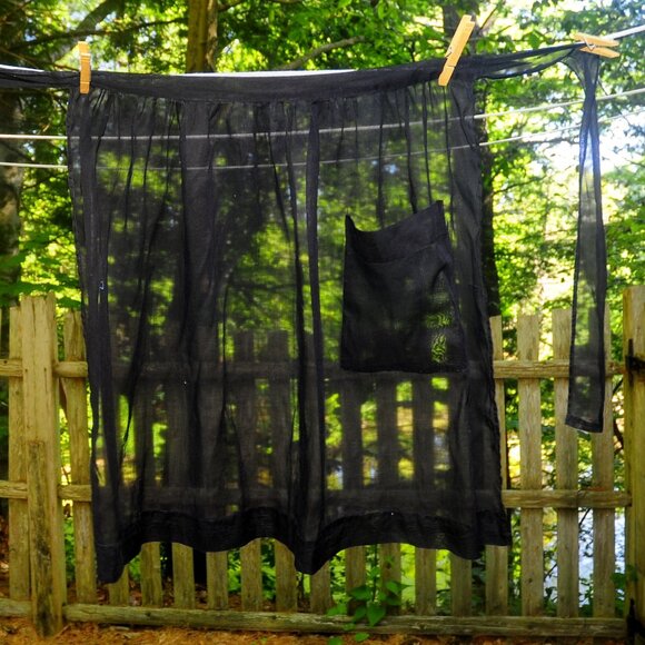 VTG Black Illusion Fancy Hostess Half Apron w/ Pocket, Sexy Look, Longer Style - Picture 6 of 6